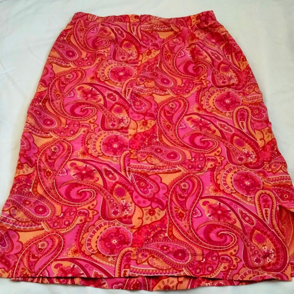 Mixit Skirt Women 8 Pink and Orange Paisley Silk Fairycore Academia Romantic VTG